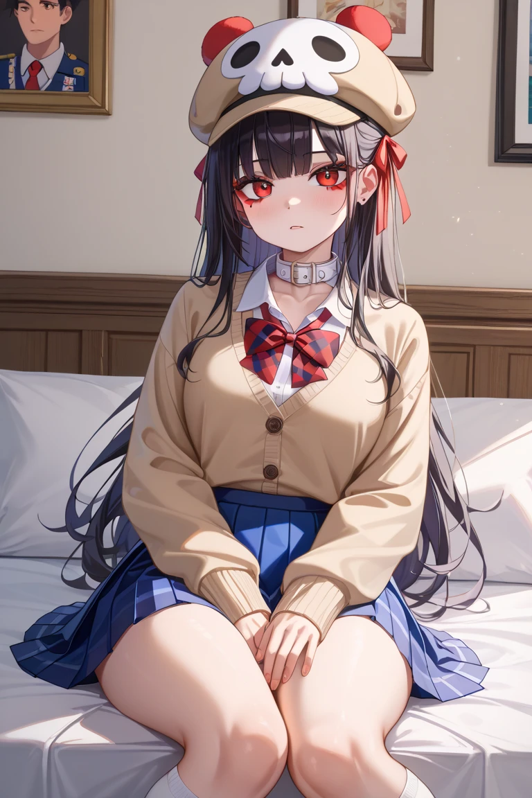 best quality, masterpiece, 1girl, solo,
partially unbuttoned, partially undressed, nsfw,
<lora:takimoto_hifumi_newgame:0.6>,
black ribbon, long sleeves, new game!, takimoto hifumi, takimoto_hifumi_newgame, blue eyes, tsurime, brown hair, long hair, ponytail, blunt bangs, sidelocks, hair bow, red bow, shirt, white shirt, collared shirt, red collar, neck ribbon, collarbone, large breasts, skirt, red skirt, pleated skirt, thighhighs, black thighhighs, thick thighs,
underwear, panties, crotch seam, blue panties, upskirt, clothes lift, skirt lift,
cowboy shot, lying, looking at viewer, on back, on bed,
blush, expressionless,
bed sheet