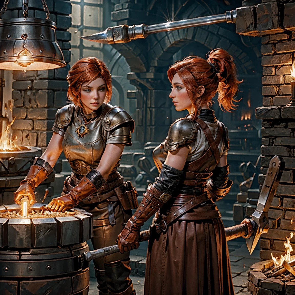 young ginger woman, medieval tale tavern, intricately detailed colorful interior, detailed intense sunrise lightning, best geometry, award wining masterpiece, ultra intricate shadows and lighting, best lighting, best shadows, intricate busy setting, trending on art station, global illumination, selfilluminated, bioluminescence, midjorney style, art by Albert Bierstadt