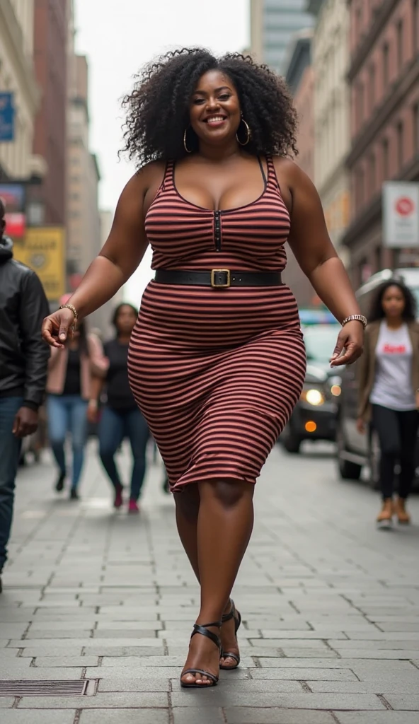 Woman with thick thighs walking in a mini dress
