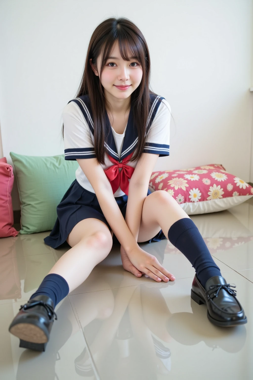 (sexy panties:1.3),(realistic silk panties:1.3),(light pink panties:1.2),(Looking directly at Viewer:1.3),(Big eyes:1.2),(double eyelies:1.3),(long eyelashes:1.2),(Extremely beautiful face, Beautiful lips, Beautiful eyes),(big smile:1.5),(happy smile:1.5),32K,(pink checked skirt]1.5), Japanese school uniform, (beautiful teeth:1.1), masterpiece, Raw photo, Best Quality, Photorealistic, Highly detailed CG Unity 32K wallpaper, intricate detailed face, ((Ultra detailed skin)) Super Idol, Clear eyes, thick thighs, drooping eyes