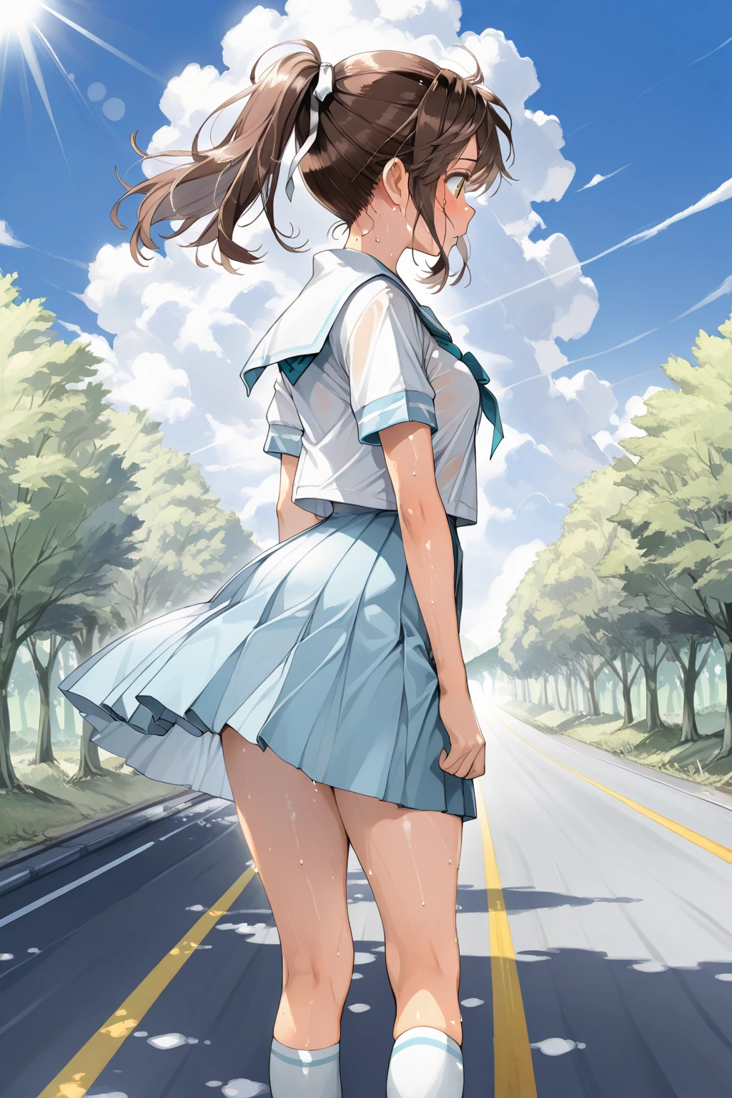 The wind flips up my skirt,fence,Surprised,Photorealistic,blush,{{inwardly curled hair}},From Below,{{Beautiful large and medium sized breasts 1:4}},high quality panties,High quality bra,Schoolyard,{{high school girl}},Black pleated skirt,highest quality,From Below,{{Beautiful ass}},pretty girl,brush,High-quality backgrounds,Slanted Eyes,Detailed shirt chest wrinkles,{{{high school girl}}},BREAK,{{beautiful blue eye1:4}},BREAK,Five fingers