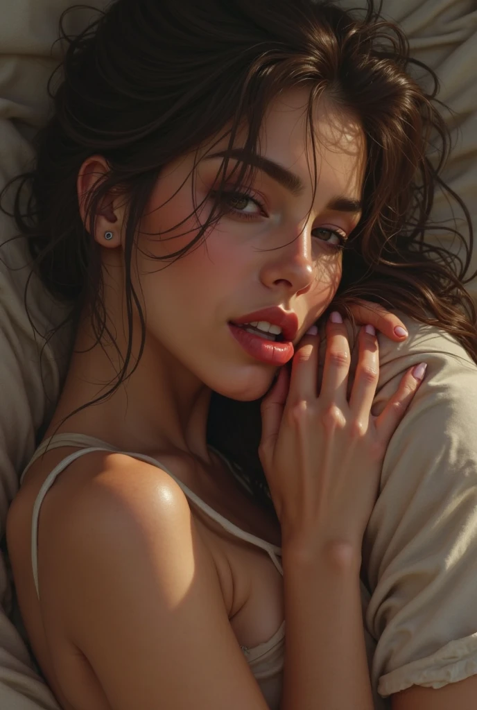 a beautiful woman in a sensual lingerie pose, hyperrealistic, cinematic lighting, extremely detailed, high resolution, 8k, 35mm, (best quality,4k,8k,highres,masterpiece:1.2),ultra-detailed,(realistic,photorealistic,photo-realistic:1.37),cinematic,volumetric lighting,sharp focus,physically-based rendering,extreme detail description,professional,vivid colors,1girl,lingerie,sexy pose,perfect breasts