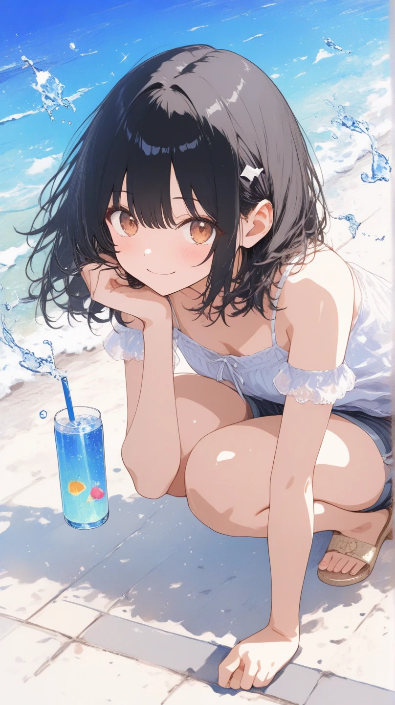At the BeachSoft creamを食べるビキニ姿のアニメの女の子, Lo-fi Girl, Retro Anime Girls, 80s anime art style, Beautiful anime art style, At the Beach, Lofi Art, 80s anime art style, Anime illustration, 80s anime art style, High quality anime art style, Anime Style 4k, Anime Wallpaper