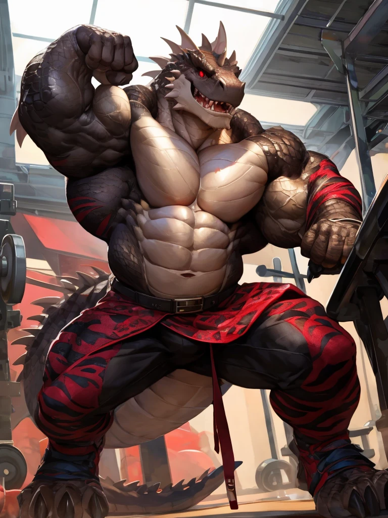 Godzilla, Behemoth,4k HD, wallpaper, (bara pecs: 1.4), (dense oversized huge pecs: 1.1), (crotch bulge: 1.3), white thong, dramatic lighting, epic, aggressively flexing, large grimacing smile, hard tight vascular body, ripped muscularity, low body fat, shredded body, ripped clothes, hyper erect penis, hyper balls, copious amount of vicious liquid, heavy cum load, detailed skin, skin blemishes, full body shot, background cinematic Hollywood movie style, light depth of field, vignette, highly detailed, high budget