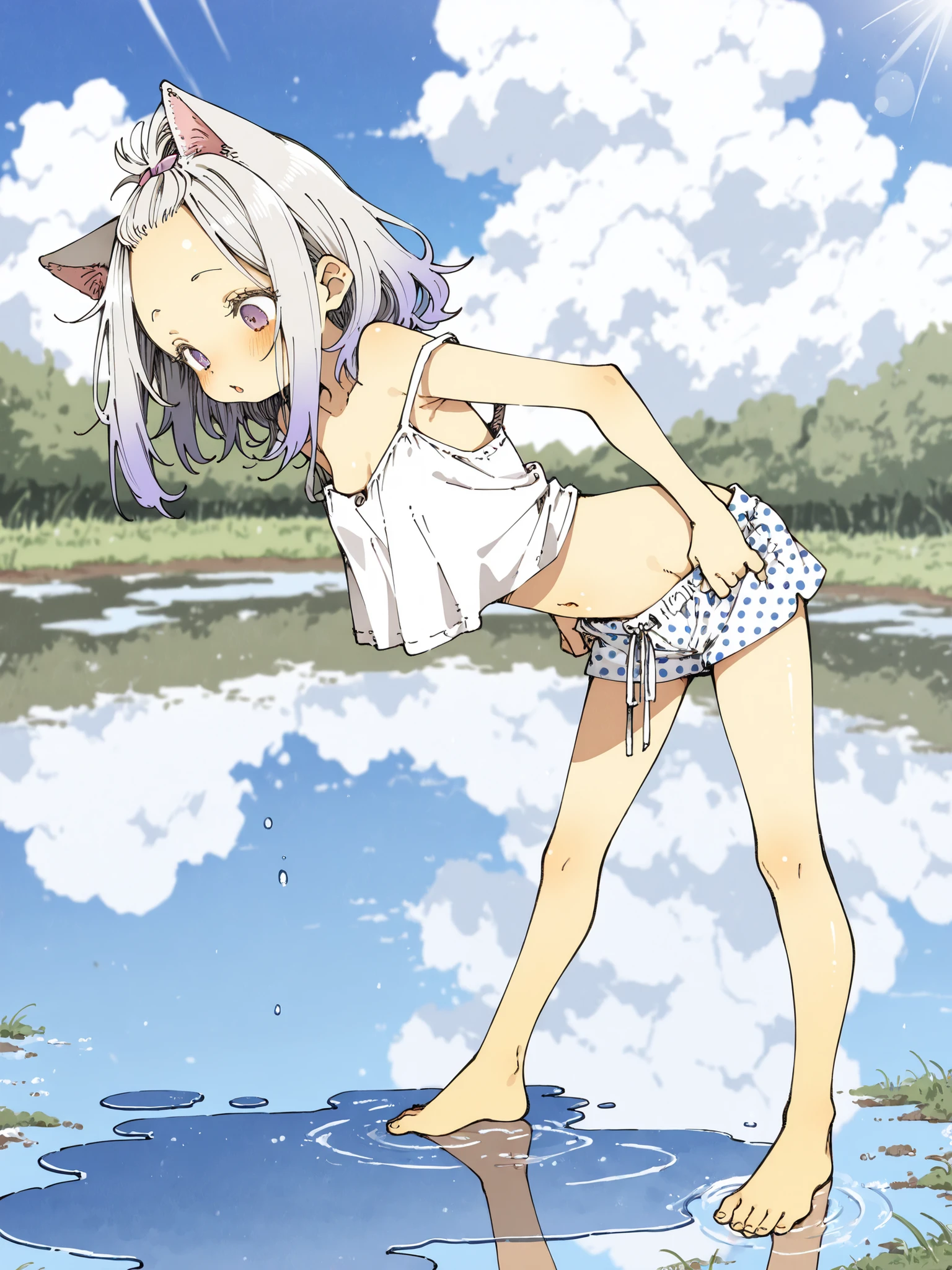 beautiful detailed girl,(masterpiece,best quality,extremely detailed:1.2),((cowboy shot:1.1)),(solo,10 years old,kawaii,slender,small breasts:1.25),(pained look:0.8),((white underwear) in ((Torn school uniform)):2),(dirty:2),blush,shy,weep,standing,(deep forest:1.5),(hug:0.4),rating: general, newest,Sexy face,(primitive:1.1)