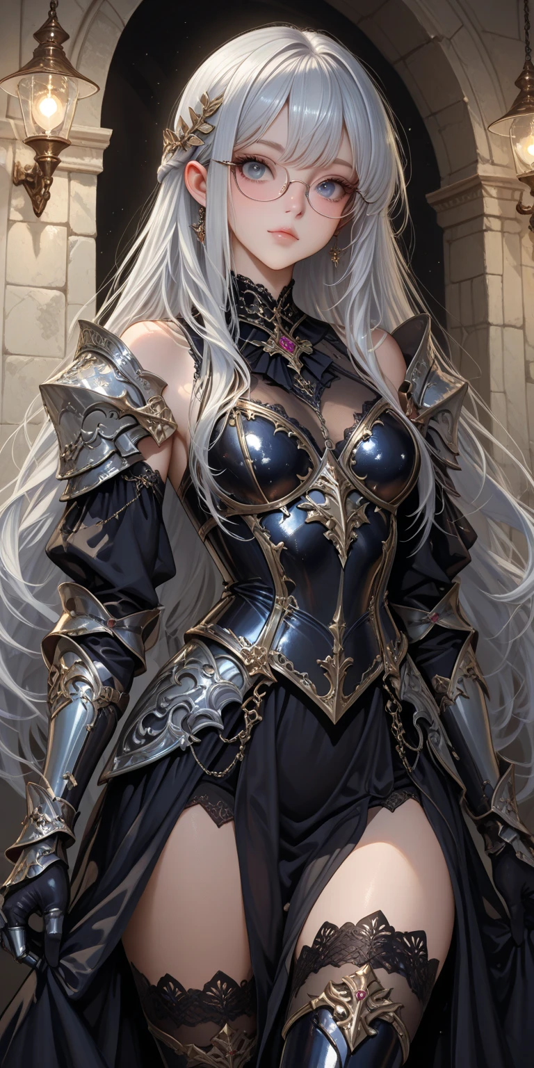 Best quality, masterpiece, ultra high res, (photorealistic:1.4), raw photo, 1girl, offshoulder, in the dark, deep shadow, low key, cold light, green eyes, ((horns)), very long hair, bangs, leather fantasy clothes, demon, big bust, cute face, full body, medieval , (((full body))), silver details, medieval clothes, detailed face, boots, (((magic sword))), shield, belt, bracelets, (((shoulder armor))), elegant, (((furr))), (((crow))), braided hair, silver ornaments, (((perfect face))), blonde hair, masterpiece, long legs