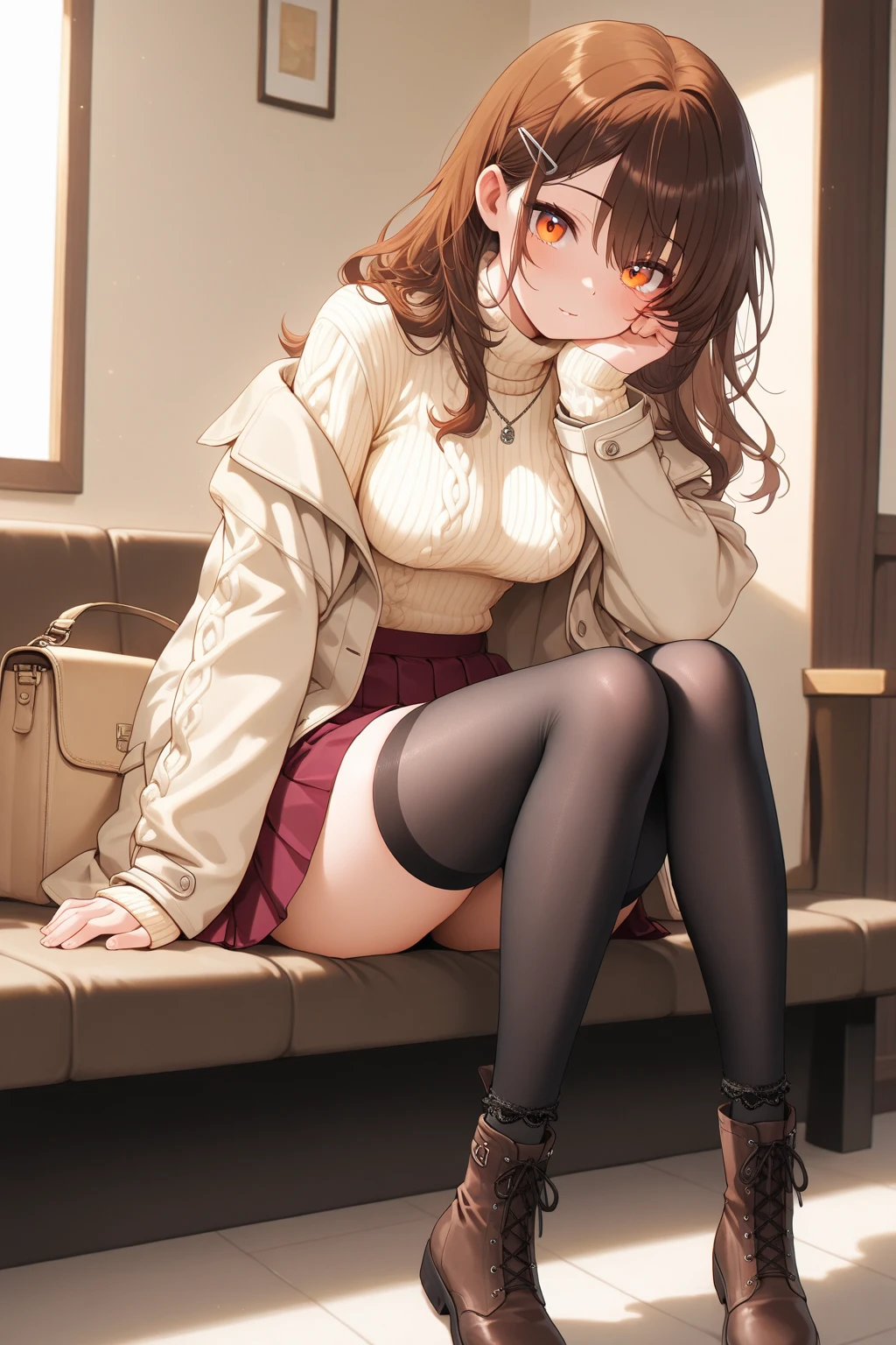 (random porn pose),(Highest image quality,(8k),ultra-realistic,best quality, high quality, high definition, high quality texture,high detail,beautiful detailed,fine detailed,extremely detailed cg,detailed texture,a realistic representation of the face,masterpiece,Sense of presence),sweater,tight mini skirt,stockings,Engineer boot