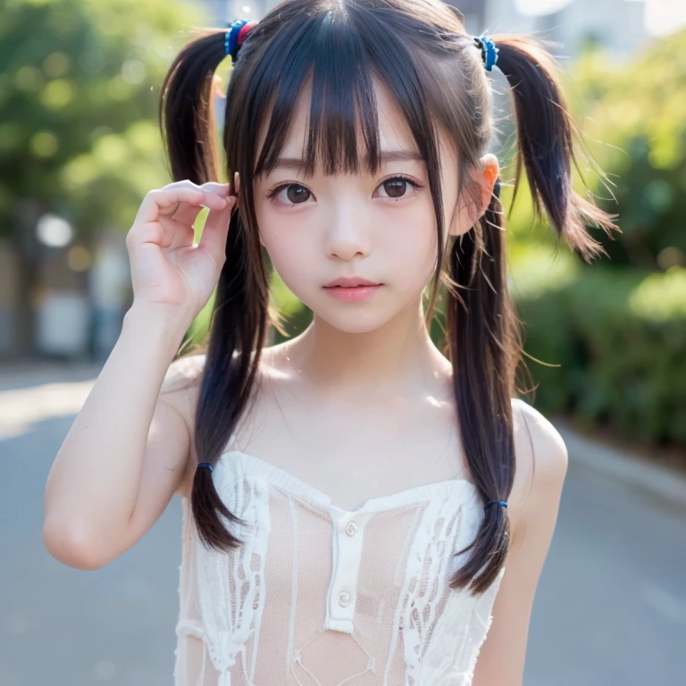 (masterpiece, highest quality:1.4), Award-winning portraits, 8k, 85mm, alone, Beautiful Face, Delicate girl, (Cheerleader、On the grass), Sophisticated, cute, 15 years old, RAW Photos, Confused, High resolution, Sharp focus, Background blur、(((Flat 、thin and delicate body、Childish atmosphere)))、shiny semi-long hair、ponytail、Mole on the left cheek、 Dark blue eyes、High Kick、the skirt is swaying in the wind、Hair swaying in the wind、sexy、Flexible legs