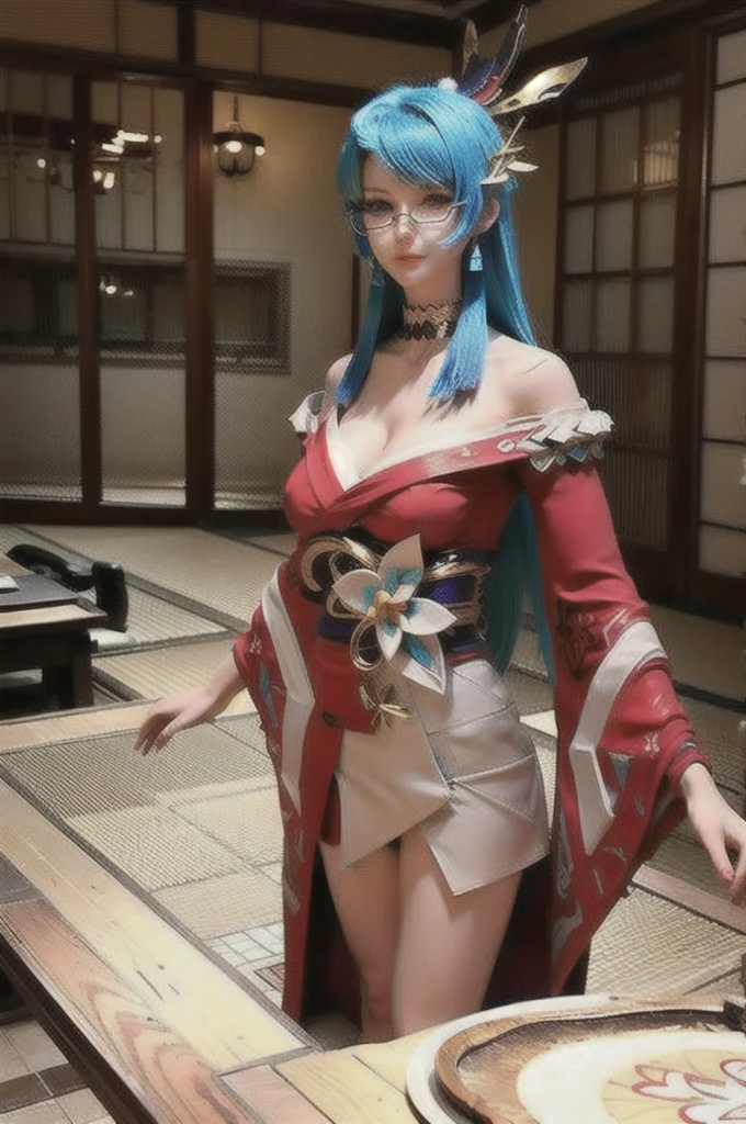 a girl with blue hair, fantasy clothes, magic effect