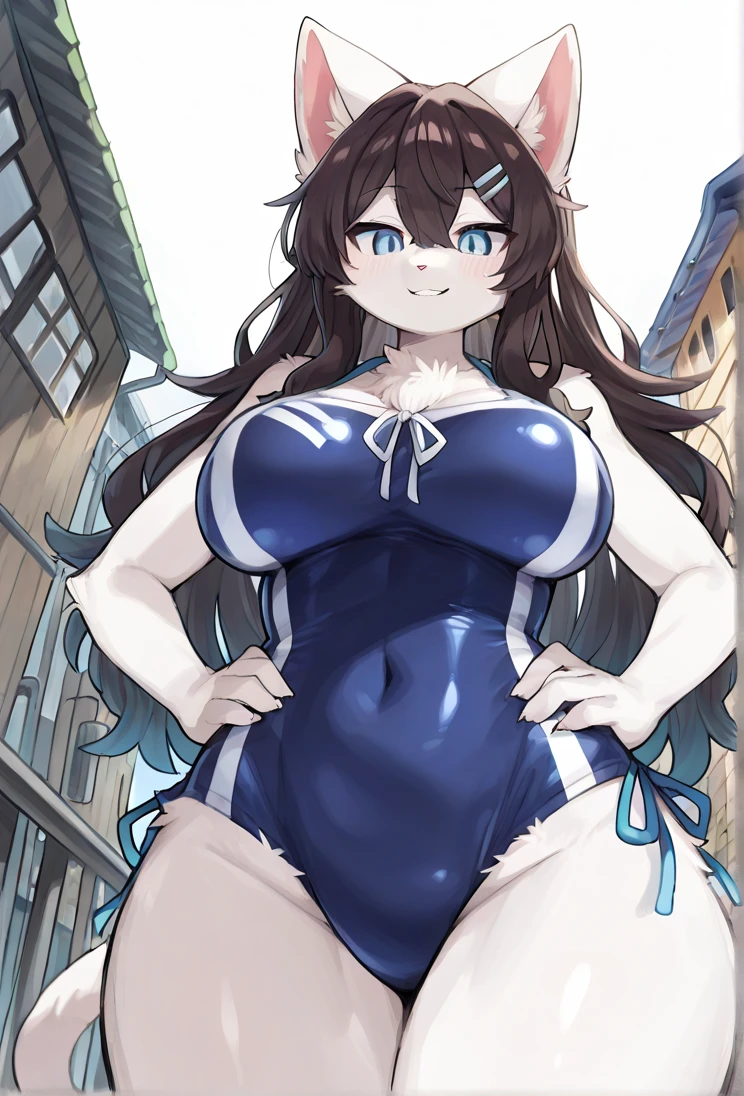 masterpiece, highest quality, expensive_solve, The finer details, Very detailed and beautiful, clear_image, Curvy ,One girl,Huge Breasts, Have, White Background, Both sides up, underwear ,{{{Plump, thick thighs}}}、Knee-high socks,Sexy pose,{{whole body}}、Happy、Huge Ass