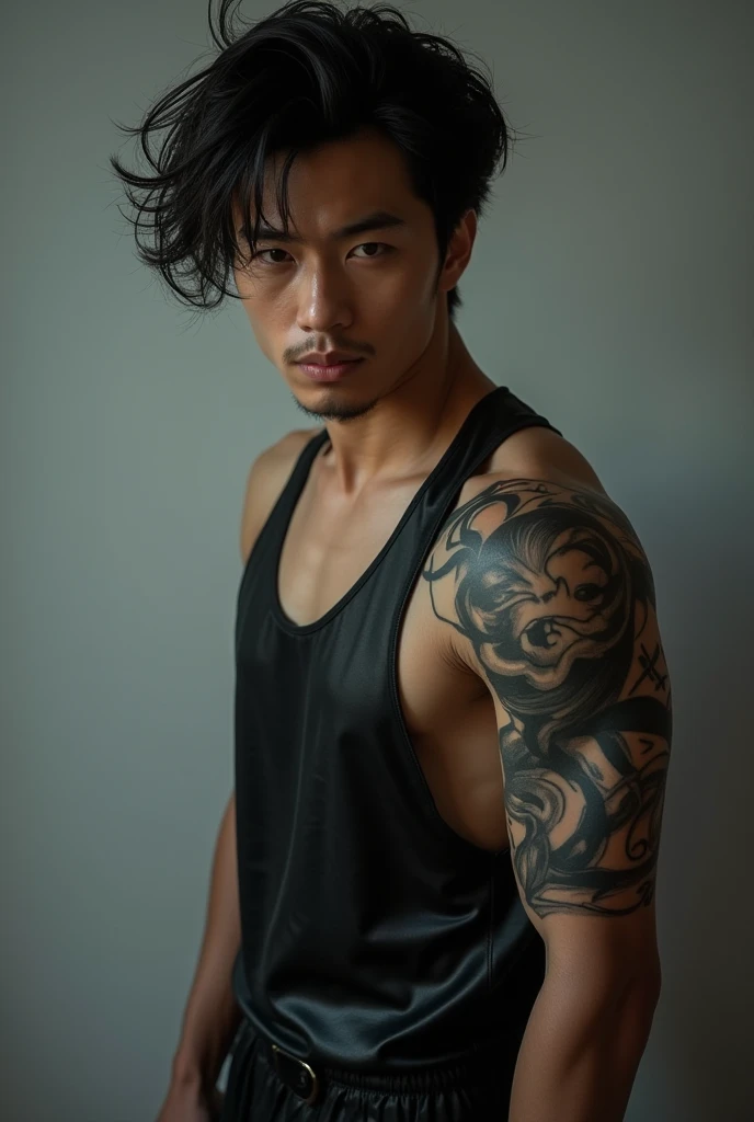 handsome hunk japanese men with yakuza tattoo in chest and arms, toned muscles,wearing loincloth,intricate yakuza body art,action pose, sombrero japones conico,holding kanana,dynamic shadows, cinematic,masterpiece,trending on pinterest
