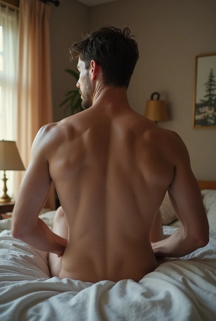A sexy man with black hair, and short beard, handsome face and a beautiful (ass),best quality photo, masterpiece, cinematic , homoerotic nsfw