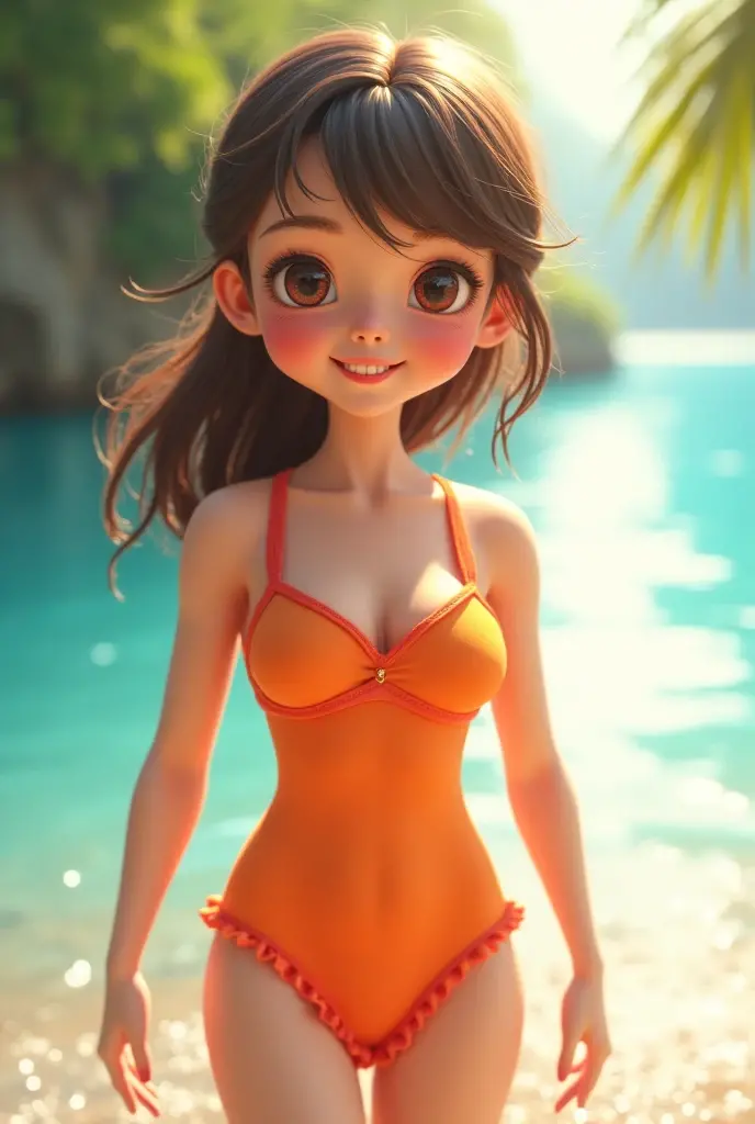 a woman in bikini and a red and yellow Bikini, realistic bikini, red bikini, metallic bikini, Tenue: Bikini, elegant bikini, Ornate bikini armor, wearing two - piece swimsuit wear, dressed with belts in bikini, swimsuit wear model, model and bikini, Ride Good, sling bikini, swimsuit wear, in bikini, corpo pin-up, electronic bikini, latina skin, photorealistic perfect body, high resolution, super detaill, 8k