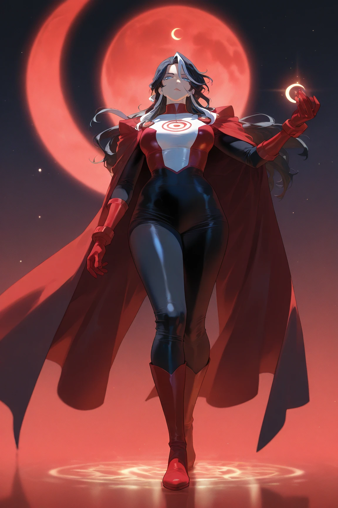 (best-quality:0.8), (best-quality:0.8), perfect anime illustration, pretty woman, superhero, leotard, bare legs, knee boots, atom