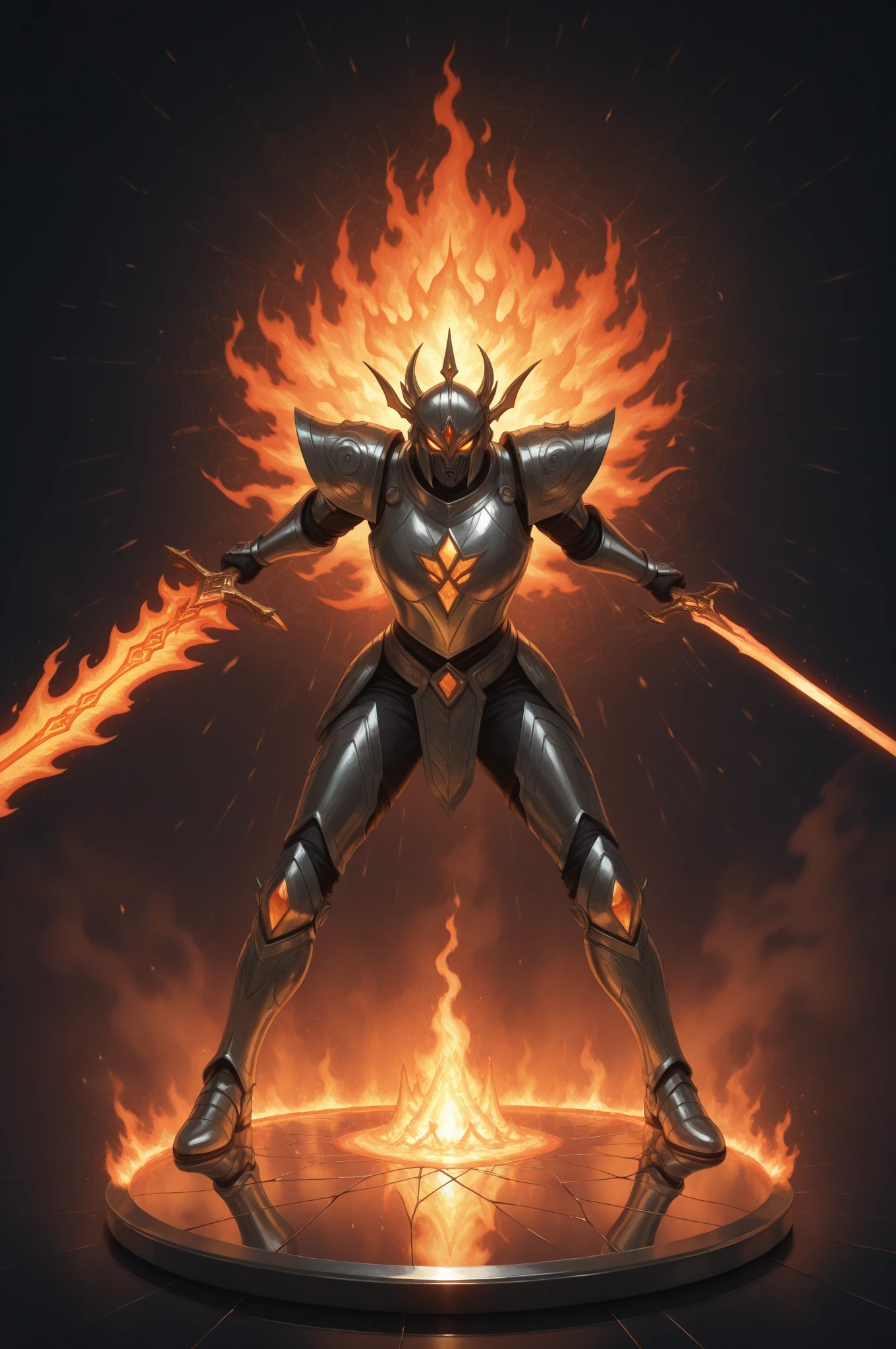 from head to toes, view from distance, masterpiece, the most beautiful artwork in the world, best quality, sharp focus, perfect face, detailed face, detailed eyes, 1boy, pale skin, adult, white hair, long hair, yellow eyes, wearing (thick red and black armored suit, goggles, heavy boots, ash covered helmet, scorched gloves, look of awe and wonder:1.2), (stands with arms outstretched, surveying the incredible scene, basked in the warm glow of the molten magma), detailed intricate scene of (Inside the active volcano, glowing pools of magma, towering walls of molten rock, intense heat, molten rivers flowing down the slopes, clouds of ash and steam, piles of volcanic rock, occasional eruptions of bright sparks and ash:1.2), 8k high definition, detailed hands, (covered face)