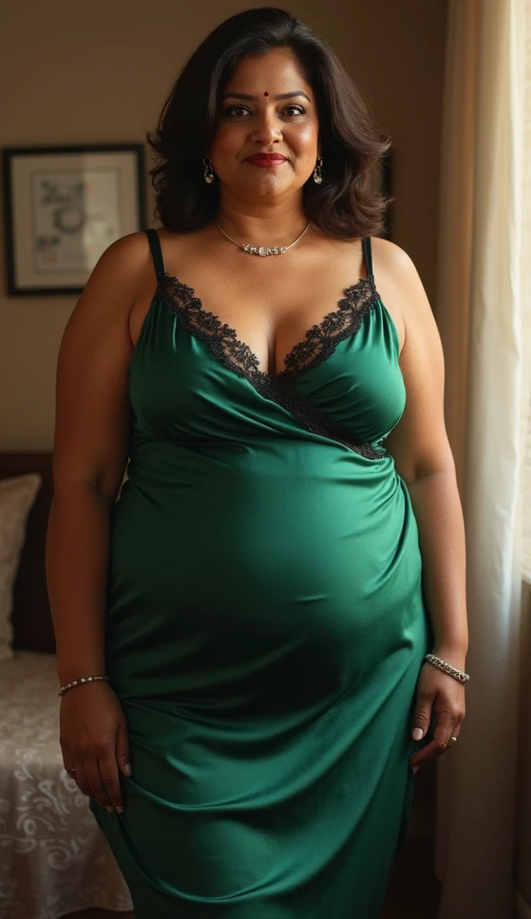 Older fatty women in hot dress in room full body