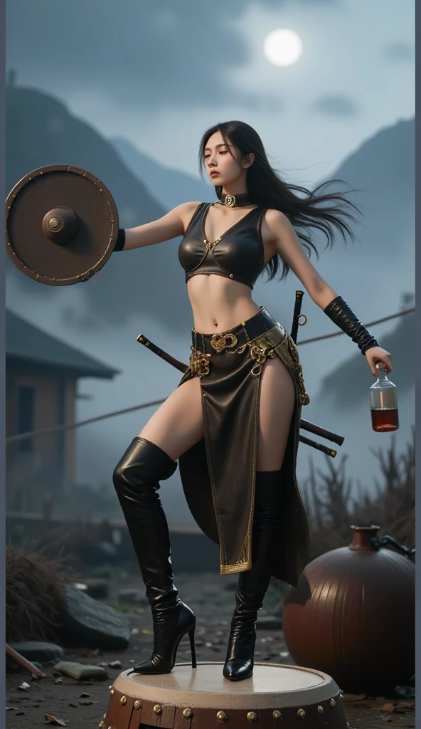 (FILIGREE:1.4), (Sandalpunk:1.4),
masterpiece,extremely detailed CG unity 8k wallpaper,1girl, beautiful, realistic, blurry, blurry_background, blurry_foreground, UPDO HAIR, brown_hair, depth_of_field,beautiful face, chinese clothes covered with random color armor, gloves, long pants,rainstorm,forest, DISNEY STYLE, PIXAR STYLE, FOGGY BACKGROUND, FIRE, FLAME,