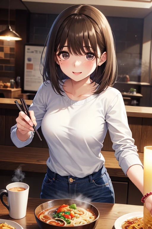 bottom:
theme:casual dining wear, Color_scheme eArth tones
components:
top:PRIMARY CASUAL SWEATER, SECONDARY COMFORT SHIRT, Aesthetics Overwhelming Cooking Magic:type comfortable jeans, STYLE CASUAL DINING
accessories:Simple bracelet, Other Chopsticks
breaks
scene:
environment:setting cosmic ramen shop, effect cosmic steam effect
breaks
technical {x} different dimensional dining with atmosphere
BACKGROUND:Proportion Casual Anime
breaks
COSTUME, DETAILS COSMIC BLOSS UNIVERSE, Elements Dragon Steam and Rainbow Noodles:MAIN WARM RAMEN SHOP LIGHTING, direction cosmic dining, DEPTH LAYERED SPACE TIME RESTAURANT
lighting:
Quality:prefix masterpiece best Quality very aesthetic, Details Super Detailed Cosmic Dining, resolution 8K UHD
Style:Art_TYPE COSMIC DINING ANIME, style cosmic dining anime
Exterior,
,,
,
,
、
.
,,,,
.
.
.
.
, ...
.
.
、,
,( masterpiece, best quality, high resolution, ultra high resolution, pixel perfect, depth of field, 4K, RTTX10.0),
、Anegasaki Nene, love plus、shiny brown short hair, beautiful brown eyes, smiling face, , (fine grain), , highly detailed face,, (masterpiece:1.2, best quality), ((only1 girl)), ((cowboy shot))