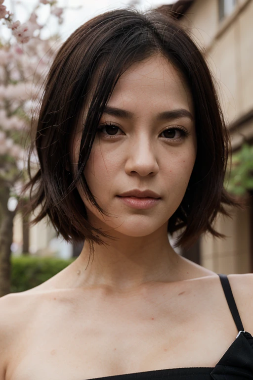 ((top-quality, in 8K, masterpiece:1.3)), Beautiful Japanese woman, perfect body:1.4, Slim abs:1.2, ((Straight hair:1.2)), (turtle neck:1.1), (a street:1.2), wetbody:1.5, Three-dimensional texture, A detailed eye, Brown hair, very thin waist, posterior view, looking back to the viewers