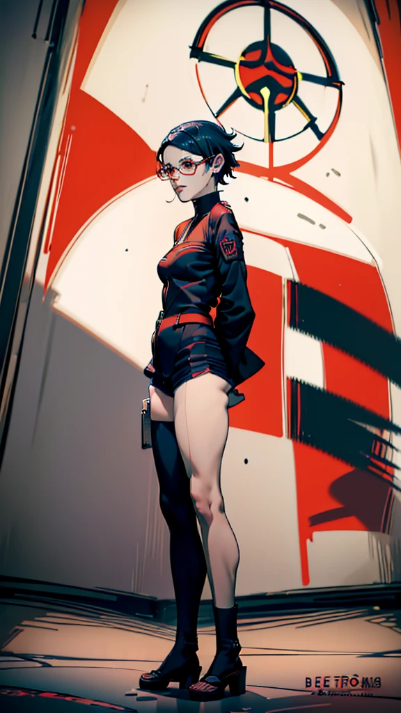 (((hooded cloak))), (((red suit))), (((back view))), (((perfect ass))), ((( soldier suit ))), (((Black short haircut))), (((Afro girl))), ((high collar)), (((red army suit))), (((best qualityer: 1.4))), (Unbeatable masterpiece), (hiper HD),(CG 8k hyper-realistic), (((brave face))), (((breasts big))), (((hyper feminine))), sexly girl, ((( sculptural body ))), (((1 Kizi))), Kizi cibernética de 25 anos com perfectbody,,Beautiful and well-groomed face,muscular body:1.2,solid color detailed jacket, (Head to thigh photos), Complex equipment, green dark,Long pants,Tight clothes are dark,With white stars and off-white stripes,,,,,Armor Metal Electronic Parts, Poison tattoos ) INFO, Kizi, (((standing alone))), pirralha violent, ((())), sexly, pose de atitude, work of art, post-apocalypse, (((manga style))), bounty hunter, violent, Manic, the way you want, slenderbody, thin but strong, perfectbody, roupa moderna, advanced technology, neon, sleeves with vertical striped pattern, neutral background, (( cowboy shot )). intricate visual