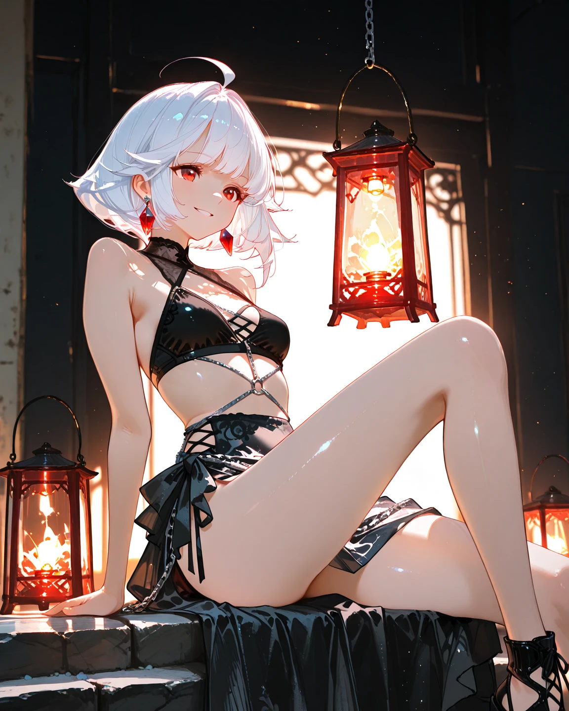 a girl, full color, Long white hair, Red eyes ,Eyeliner, black transparent clothes, Red, open air, Rose, night, ruins, Butterfly,mine same as the original, mine, , (:1.2) rest, (cheongsam), (view from below), (place one's arms behind one's back), (wild lift), thin, Crotch, best quality, high resolution, unified 8k wallpaper, (illustration:0.8), (beautiful and delicate eyes:1.6), extremely detailed face, perfect lighting, Very detailed cg, (perfect hands, perfect anatomy),soles of feet,sitting,blond,red lips,Acting cute,Feet close up,Soon,Complete feet,white,close up, ((Nude)), ((beautiful feet, toes)), hot girl, ((back side)), ((sitting in crawling position)).