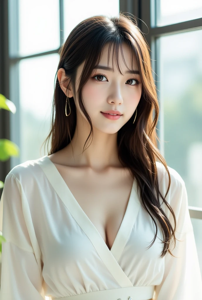 1 female, close up of face, Medium chest, light brown hair, dull bangs, hair behind the ear, shoulder hair, long hair, slender body shape, Extra-fine face, thin face, delicate lips, beautiful eyes, light blush, eyes are light brown, perfect shiny skin, perfect skin, Shining sweat,take a look here, ultra thin hands, extra thin fingers, Optimal ratio of 4 fingers and 1 thumb, (realistic:1.3), finger extension, see-through white blouse, The rotor is inside the vagina, ecstasy face, climax expression, View viewer, ((I can not stand it:1.5)), fujifilm, f/1.2, 8K, table top, nffsw, Super detailed, high quality, 最high quality, High resolution,