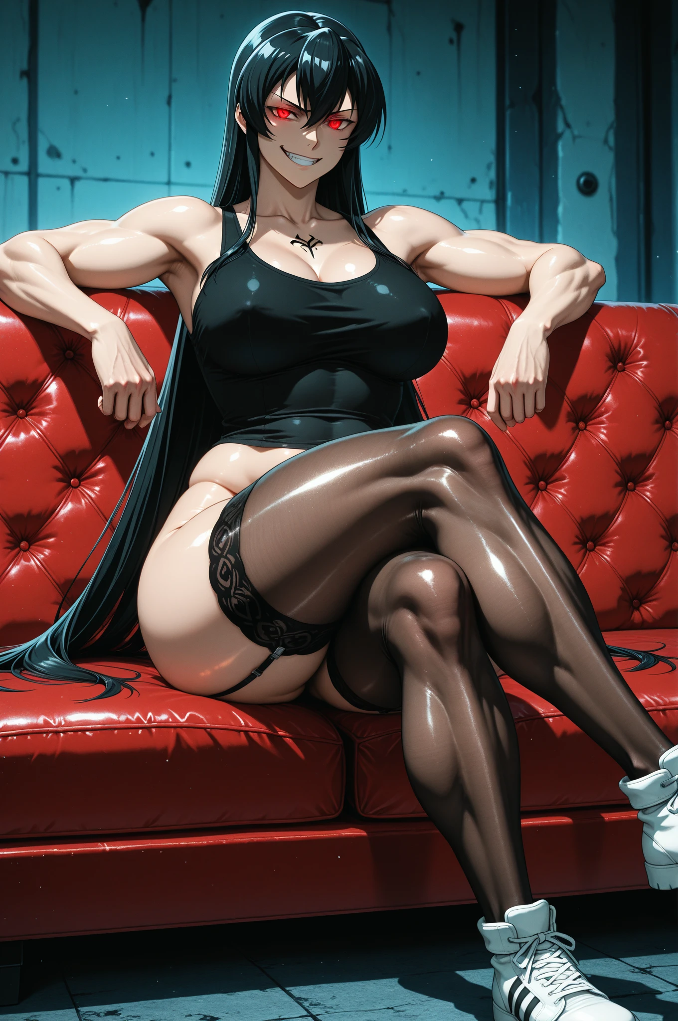 tmasterpiece，The best lighting，perspire，（Full body like:1.1），Burly woman，Lie down in bed，Both feet raised，Exaggerated large muscles，Clear stockings，without wearing shoes，Beautiful and charming woman face，largeeyes， 1female，Thin waist，Very broad shoulders,Huge latissimus dorsi， Strong and powerful arms，Stout arms，Thick and powerful leg muscles，long leges
