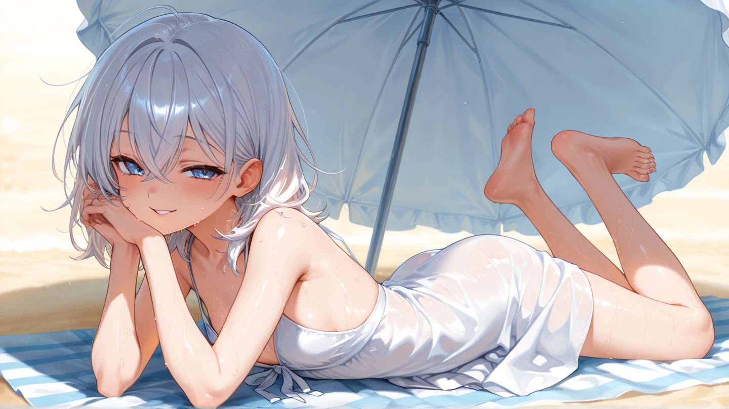 Twilight,Crowds of people around,15 year old girl,There is a guy with short white hair on the ground in the park、Girl wearing white tight sports butt-revealing skirt.,Peerless beauty,perfect face,Perfect body,pink skin under thong, exposed navel,legs spread,spread your legs,Thighs are very thin,The calves are thin,动漫女孩legs spread,White Sweat on inner thighs,White Sweat on the abdomen,put hands on head,armpit,lying on the sofa, very sexy pose, lie on the floor, lying down, lie flat, beautiful anime girl, Anime Barbie wearing white knee socks, pretty face,small breasts,Wear a white sports bra,Cover the breasts, smooth pink skin,marks of strangulation,Sweat,wet,(facial)blush,open mouth