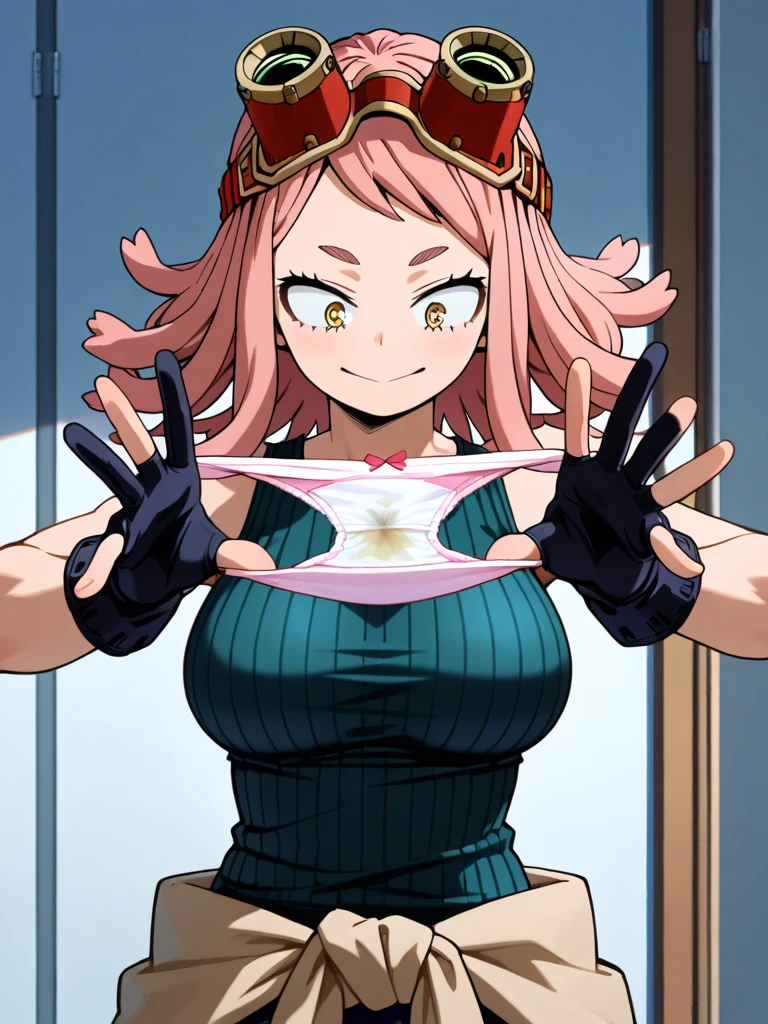 Short blonde curly hair, green denim shirt, white pants, pink eyes, sumo wrestler pose, small wrestlers, heart-shaped sunglasses