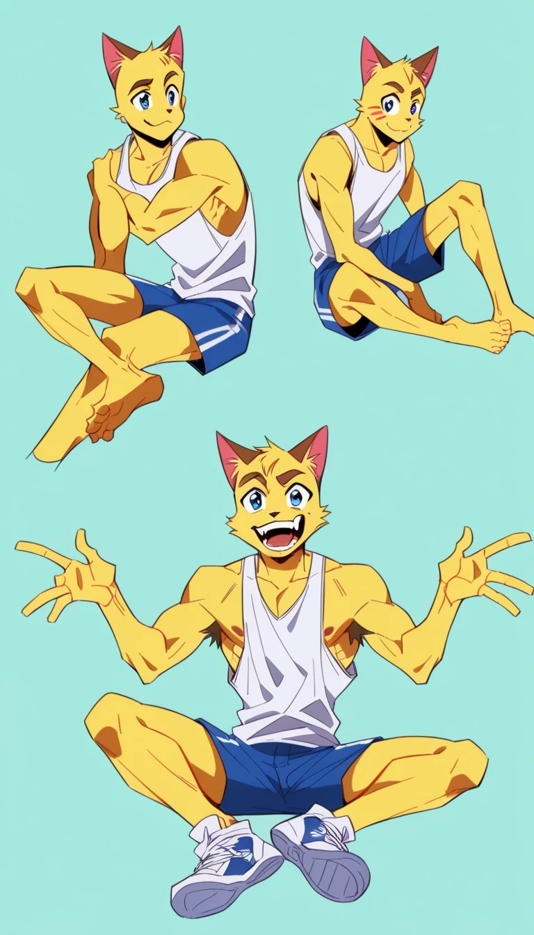 The handsome guy laughed at scratching the soles of his feet