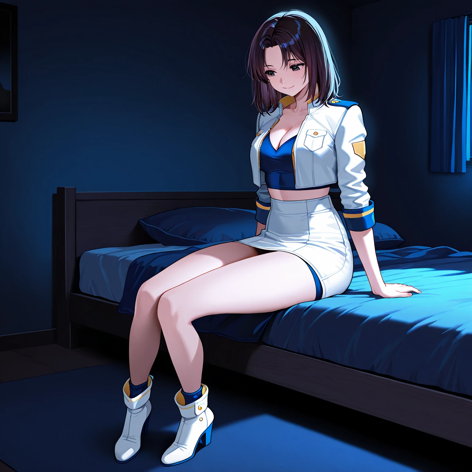 masterpiece,(Perfect Anatomy:1.5), highest quality, a lady , slender, leggy, Seductive, short hair, brown hair, (wear a white long sleeved shirt, tie, navy officer jacket:1.5), white bikini panties , barefoot, Perfect hands, Perfect body, reclining, lying on a sofa, leg up , shirt lift, looking away, ((Exquisite detail)), Very finely crafted fingers(((10 fingers))), (full body showcase), (Show your whole body), (no background), (No logo) , high resolution, parted lips
