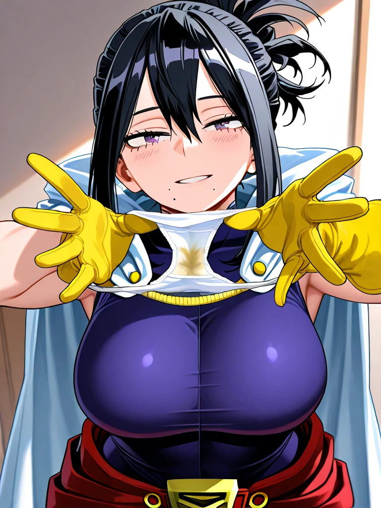 (( 1girl in)), (NSFW)、((((SEX))))、(())、((((Bukkake))))、((kissing muscular man))、blush,black colored hair、Parted bangs、a purple eye,Japanese-style room at night、(((large full breasts)))、big butts、((thick thighs))、Sweat、is crying、Surprised、(((:o)))、Short hair、((((spreading legs))))、White panty、red scarf、(Armpits)、((both hands behind head))、Lying on the floor、Black knee socks