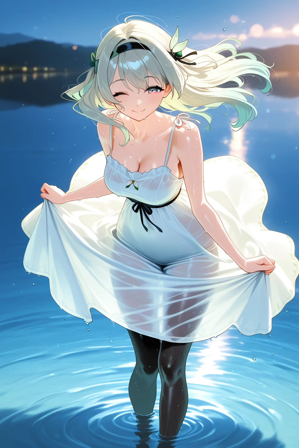 ((top quality)),(ultra high resolution),(Super detailed),(detailed description),((Best Photorealistic)),(Finest works of art),super precision art,amazing art of depiction,(Art with precise depiction in every detail:1.5), (1 woman:1.5),beautiful and well-shaped face:1.6,Delicate proportions:1.6,(A dress that gets wet and sticks to your body:1.8), (Kiyokawa:1.8),splash of water:1.6,