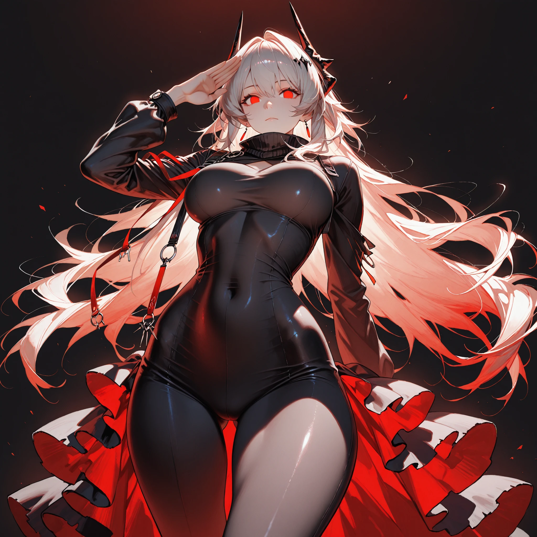 (vampire,1.1,girl,1.1,crimson long hair,red lipstick,red laser eyes,red tight T-shirt,skin-tight clothes,giant boobs,wider hips,thick tights,best quality,ultra-detailed,photorealistic:1.37),dark fantasy,gothic,vivid colors,studio lighting,red color scheme,sharp focus,horror