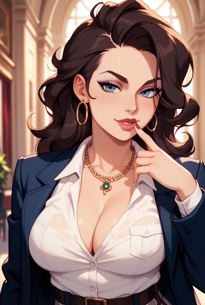 (best quality, masterpiece, illustration:1.1), [[[1girl]]], black bun haired jewish girl, (((big boobs))), huge boobs, [[[big nose!]]], Jew nose, wearing white shirt and pale olive jacket along with brown pants, beautiful, highly detailed, 4k, perfect body, perfect proportions, rich quality, hd, ultrahd, full body, idle pose, green eyes