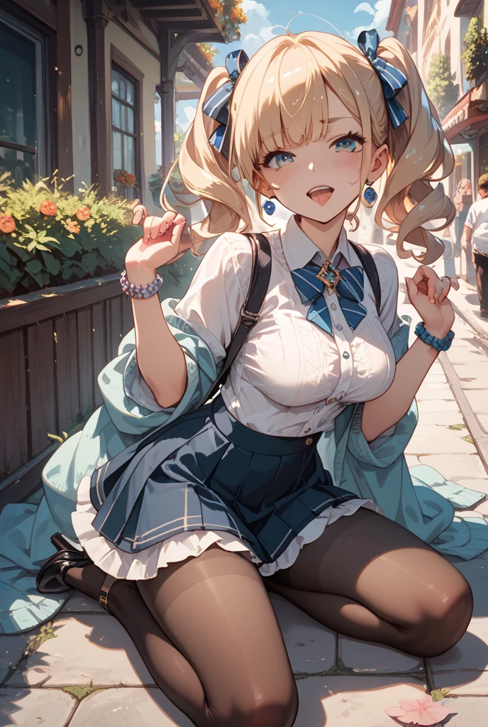 masterpiece, highest quality, anime, very detailed, 1 girl, alone, blonde、Twin buns、shyness、smile、Himiko Toga、Black Lingerie