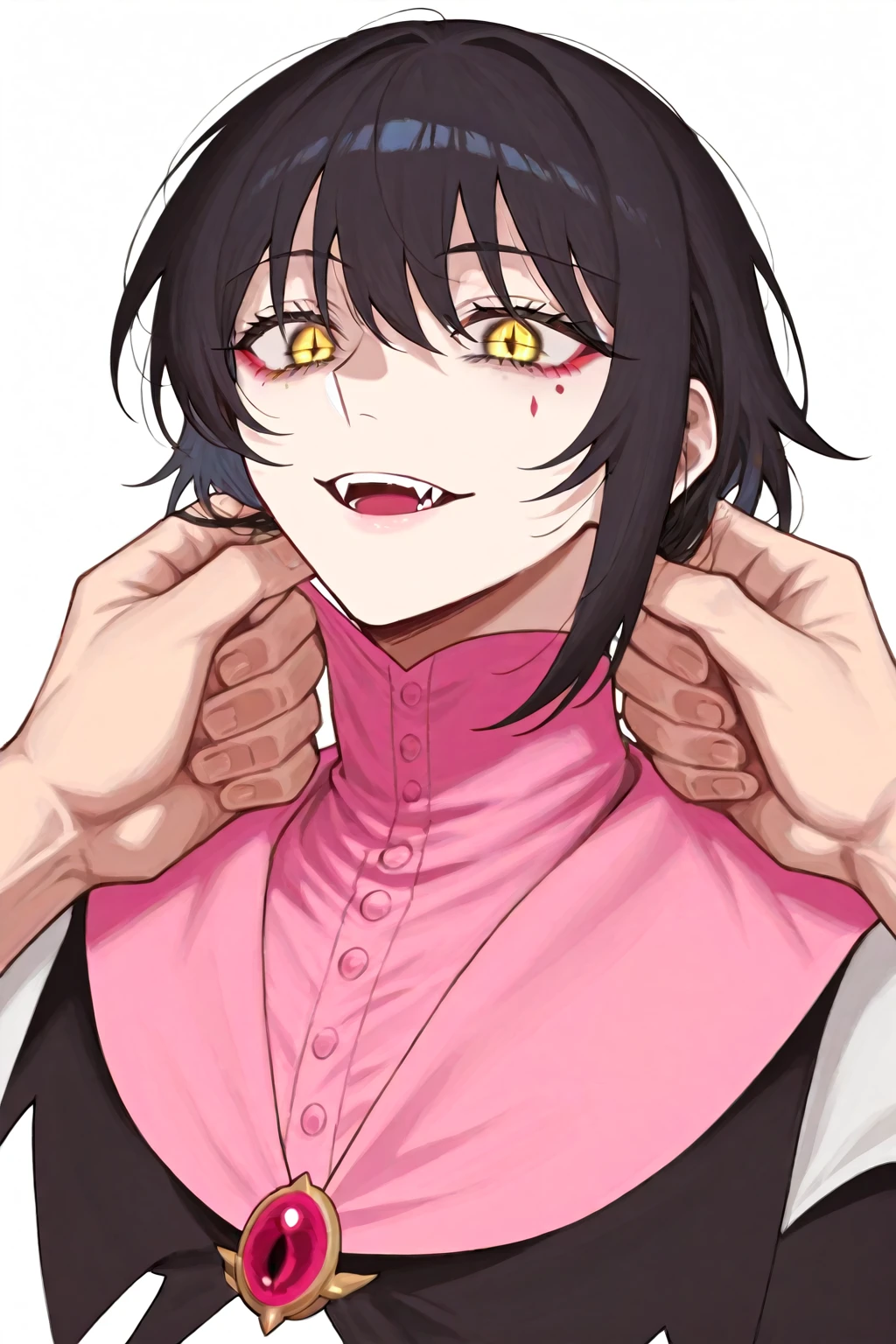 score_9, score_8_up, score_7_up, score_6_up, source_anime BREAK 1girl, solo, defrka, black hair, black eyes, short hair, black robes, wide sleeves, serious, looking at you, night, (close-up), blush, open mouth, big mouth, tongue, tongue out, close up, saliva, uvula, uvula, mouth focus, excessive saliva, , room, indoors, angry, large tongue, long tongue, huge mouth, , happy, crazy smile, long tongue, large tongue, side, on side, looking at side