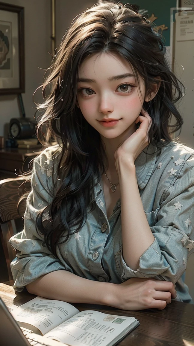 masterpiece, Highest quality, High resolution，Follow the on-screen instructions、Anime Style、Brown Hair、Long Hair、blue eyes、Close your eyes and open your mouth wide、pajamas