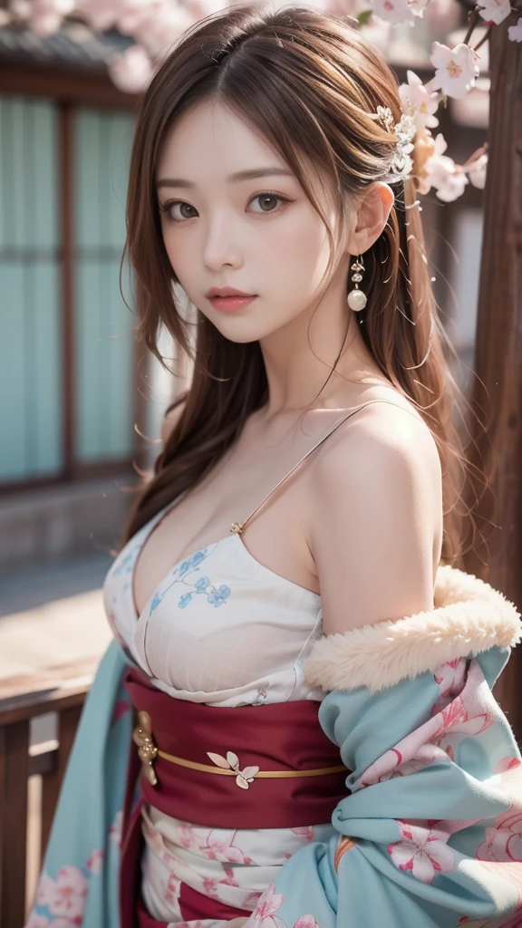 (masutepiece:1.3, Photorealsitic:1.4, 8K), top-quality, ​masterpiece, 超A high resolution, Perfect dynamic composition, Highly detailed skin and facial texture:1.3, A detailed eye, Detailed limbs, Edo period of Japan, Castle attic, 1girl in, Cute sexy 25 year old slim woman, Fair skin, Trouble Pose, ((Huge chest on the verge of bursting:1.0, Sharp Focus, gigantic cleavage:1.15)), (embarrassing smile:0.9, Totally seduces you:0.9), (Kunoichi's costume:1.2), (Beautiful blue eyes, Eyes that feel beautiful eros:0.85), Sexy face:0.4, red blush:1.1, (A mouthfeel that feels beautiful eros:0.85), Professional camera work, Grow Light Effect, ((gros-plan)), ((Too erotic:0.9))