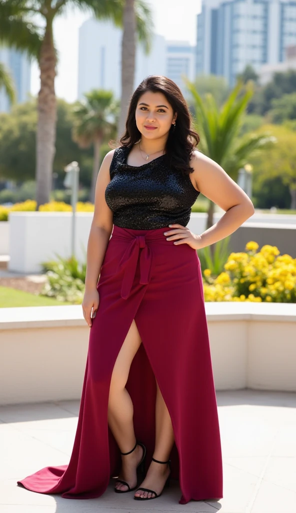 Full shot of sexy mature milf ,aishwarya rai wearing a skirt , fleshy figure,cougar lady , extremely gorgeous, thick figure, heavy physique, voluptuous, curvy, sexy figure, glowing eyes,happy charming face