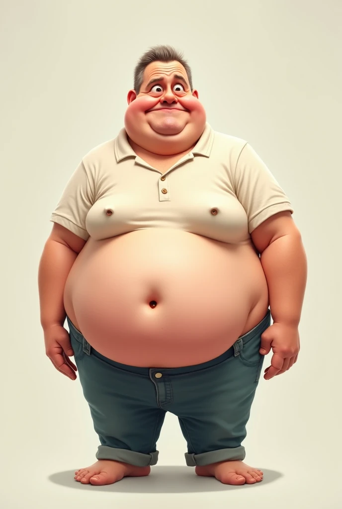 A slightly fat person with a big chin and a square head and with little hair and very tender and a little light black