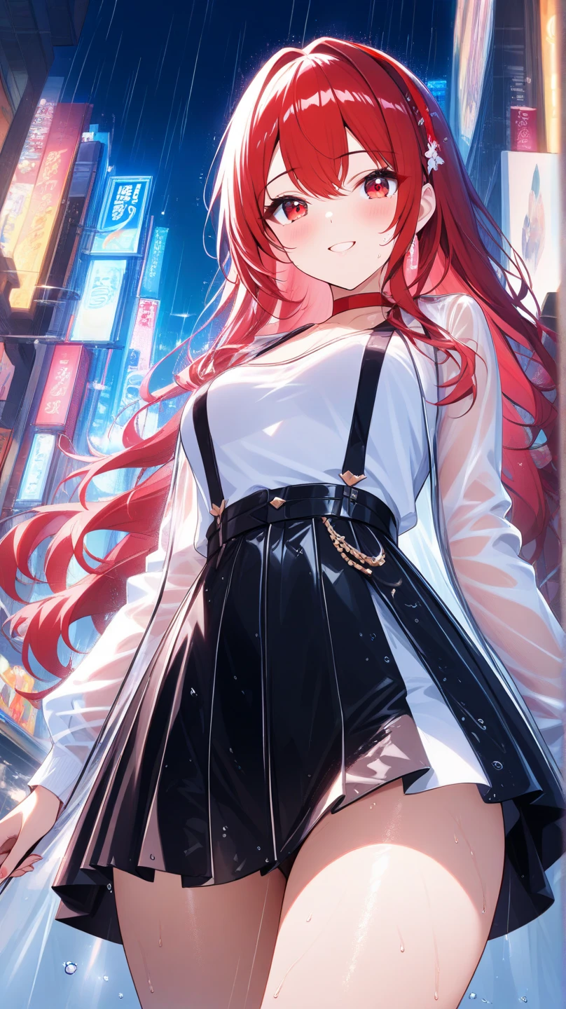 (Masterpiece, Best quality, High quality:1.4), Professional artwork, Intricate details, Field of View, Sharp focus, Detailed painting, Masterpiece, Cinematic lighting, trending on pixiv, (Vivid lighting, Vibrant colors, author：Nagasawa rose:1.05),
Hiroko Takashiro, (Mature female, A MILF:1.1), Solo, (Curvy:1.1), standing, (Full body shot:1.1),
(Red hair:1.05), Long hair, High ponytail, lipstick, Makeup, Ultra Detail Hair, Ultra Detail Face, (Purple eyes:1.05), Perfect eyes, Perfect face, (Confused, Blush:1.2),
shirt, (black thighhigns, a garter belt:1.1), zettai ryouiki, Pleated skirt, Green skirt, White shirt, high-heels,
(Large breasts:1.1), cleavage, Big ass, Thighs,