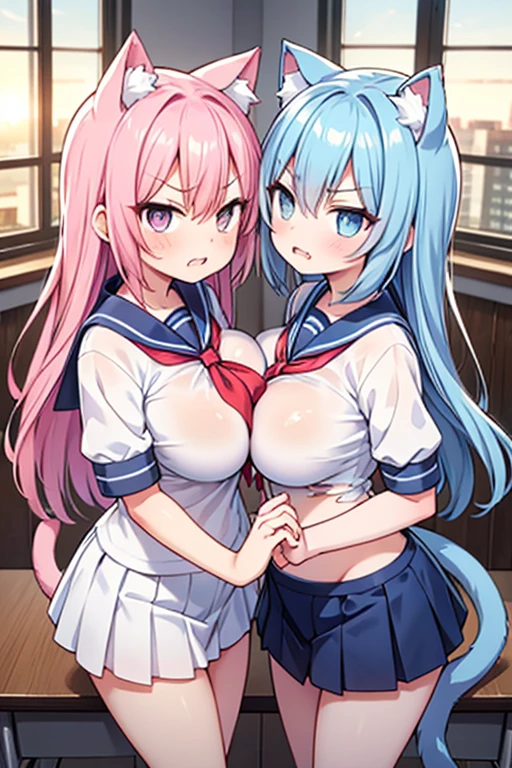 Girl 1,Girl 2,Undressed clothes,Rapper,Jacket,全身タイツスパンデックスタイツ全身No panties,hat,belly button,No panties,Pissing, pissing, pissing, dripping pussy juice,Grinning face,Light blue pink hair color,背景parliament hall,Background Conference,sit,crowd,Spread your legs,parliament hall,indoor,Quiet face,Exhibitionism,SideboobUnderboobSideboobUnderboobSideboobUnderboob,No panties,Small breasts and big breasts, Our chests join together,Holding hands, Their eyes are aligned,Long side twin tails