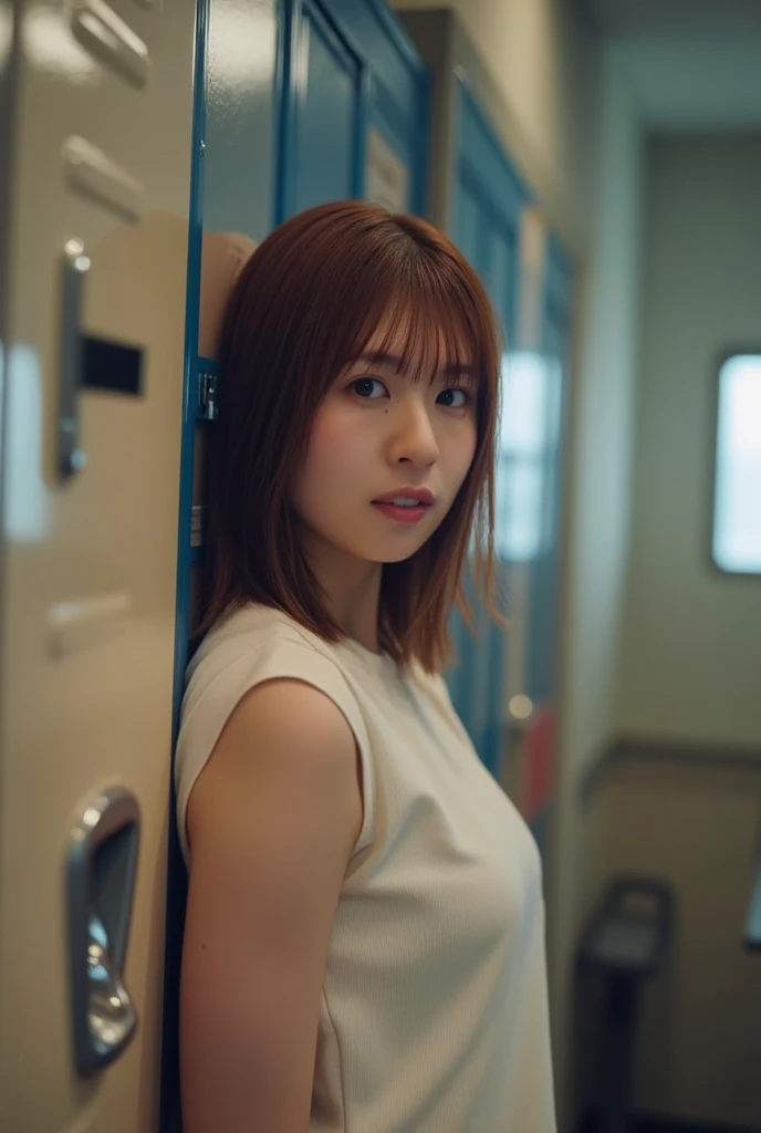 Ultra-detailed,1 female construction worker, very cute, Assembling scaffolding at a construction site, Climb to high places,Round ass.Sex Appeal,dizzying height,Erect nipples,You can see the beautiful sea,