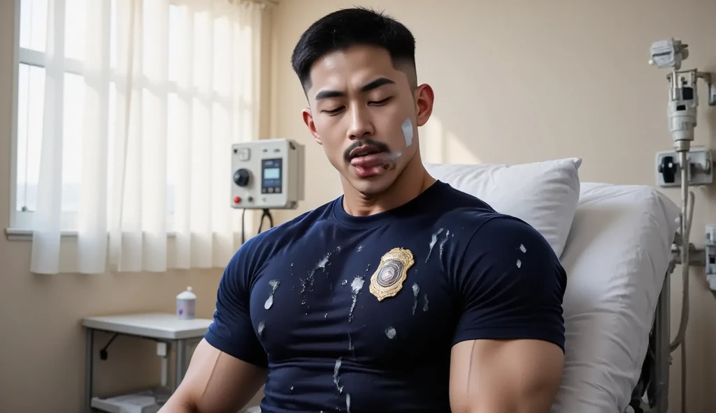 Asian men,tape gag ,hairy chest, white men singlet