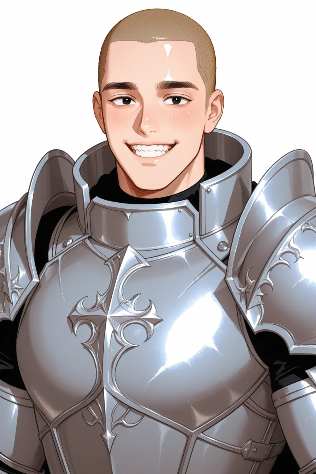 best quality, masterpiece, stocky man with short blond hair, looks like laios touden, dungeon meshi, metal plate armor, masturbating, cumshot, projectile cum, bukakke, facial, disgusted face, sexy, gay, homoerotic, extremely dramatic shadows, romantic atmosphere, perfection, no watermark, no logo, 