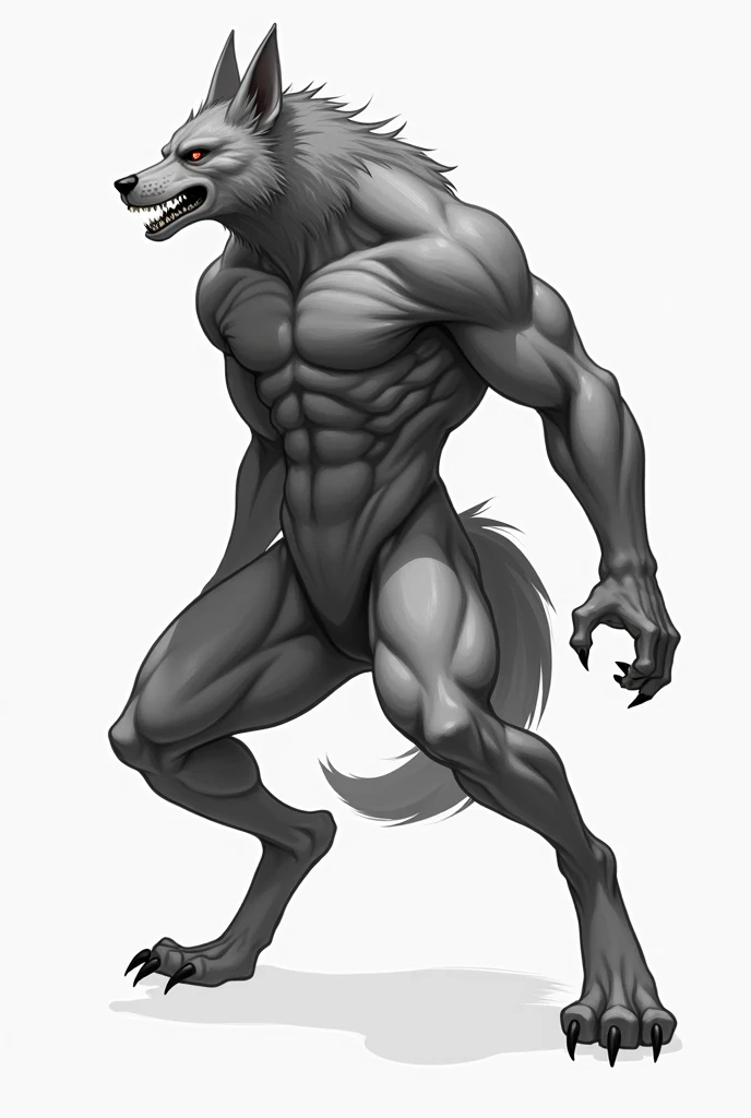 Sketch, white background, solo, wolf, beast, tail, lycanthrope, fantasy, werewolf