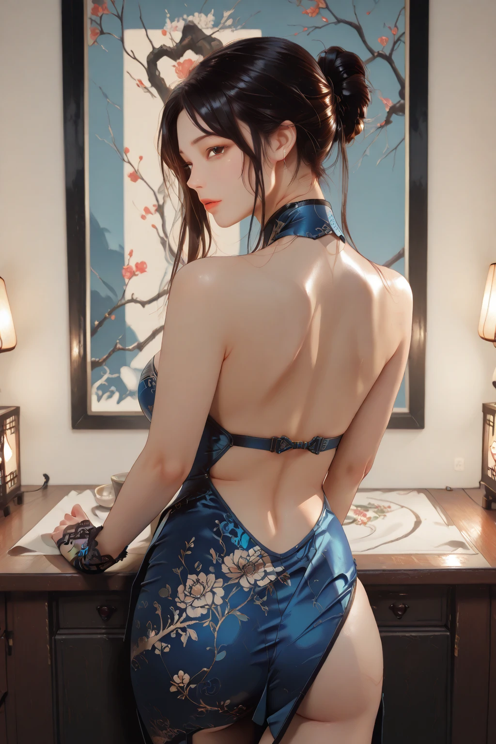 (NSFW:-0.9, nipple:-0.9, Acutance:0.85, White and Red, Dazzling flush lights, lense flares ) . (best quality, masterpiece:1.3, realistic, photorealistic, (analog photo:1.37), ultra detailed:1.3) . (beautiful Japanese actress, famous, stunning), double eyelids, bangs, shy smile, intricately detailed face, exquisitely depicted eyes, busty, big hips, (stunning elaborate mermaid dress with back cutouts), (view from the butt crack), (bare waists, bare backs, Overflowing sideboob), looking up at the audience, (award ceremony, large crowd:1.5) . (((Ass focus, butt crack)))