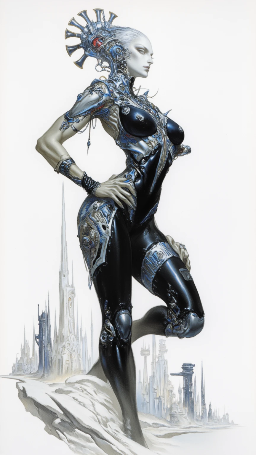 portrait of 1 beautiful woman, pale skin, blue short hair, blue lips, 
spacesuit, complex background, city 
futuristic Egypt,  detailed,  ( ink sketch by methurlant)
high contrast, best shadow, cinematic lighting
(masterpiece, best quality:1.3),
 <lora:methurlant:0.9> <lora:add_detail:1> <lora:epiNoiseoffset_v2:1>