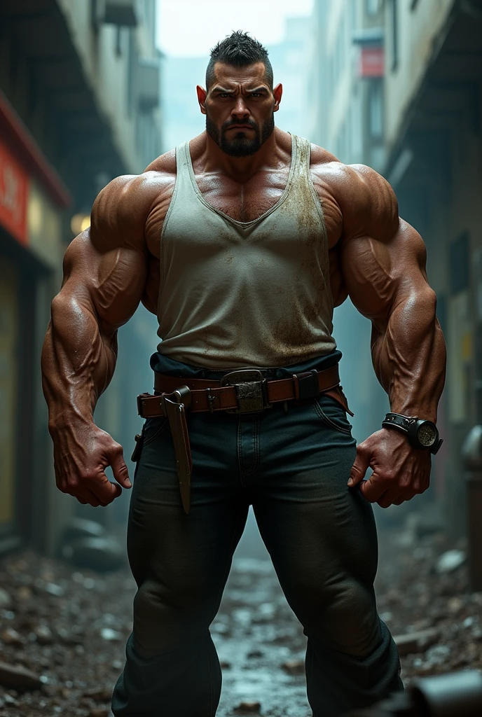 Muscular fighter like a sledgehammer 
